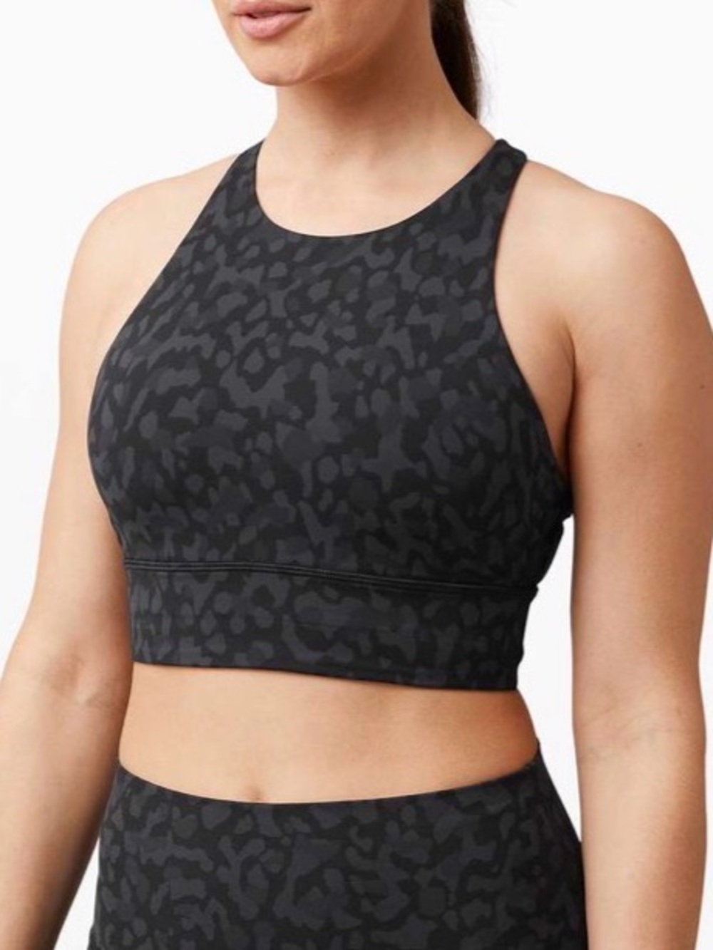 Lululemon Energy Bra High Neck Long Line Size 8 Formation Camo Deep Coal Multi